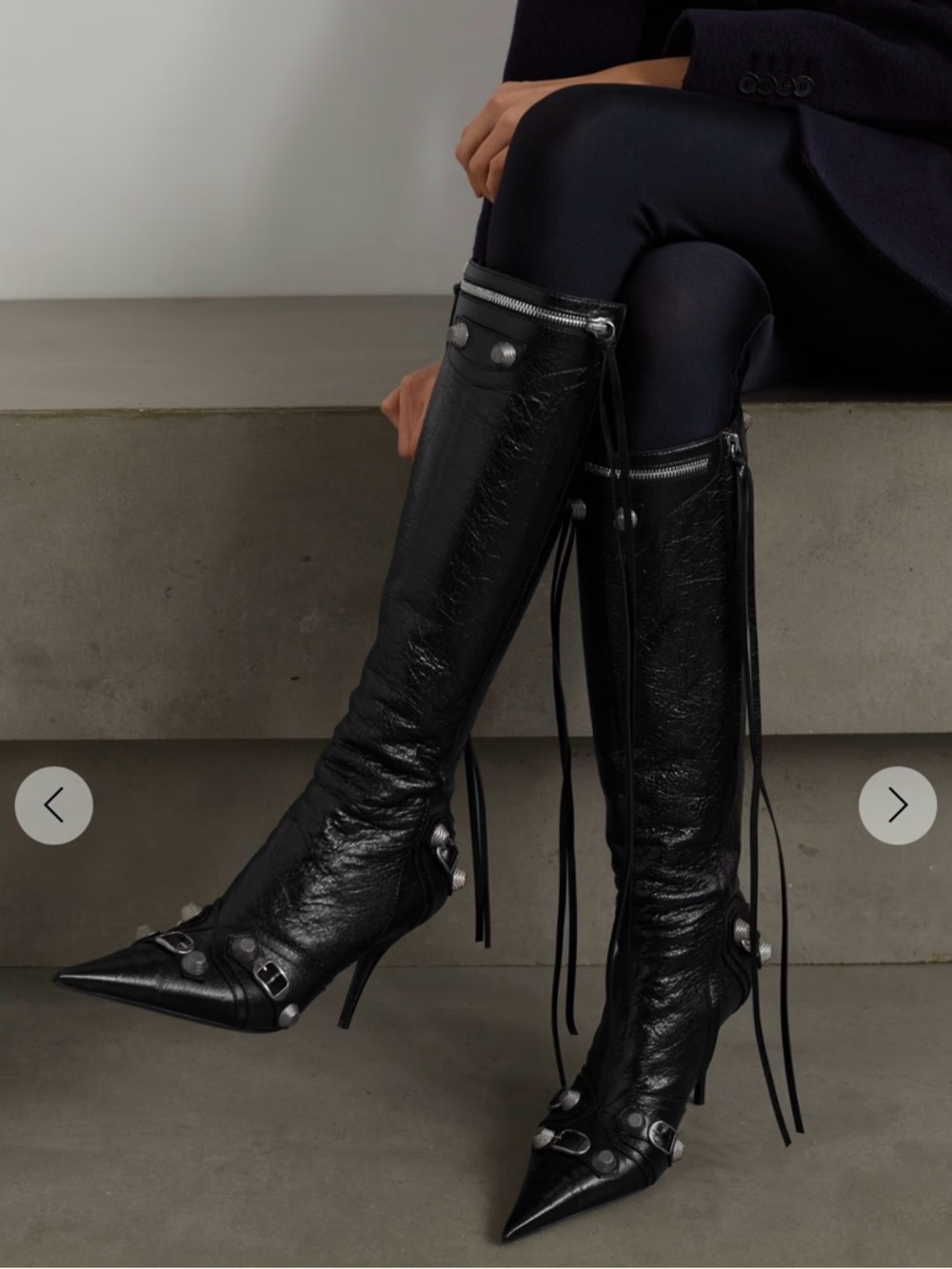 Balenciaga Black Leather cagole Pointed Stiletto Boots - Picture 3 of 5